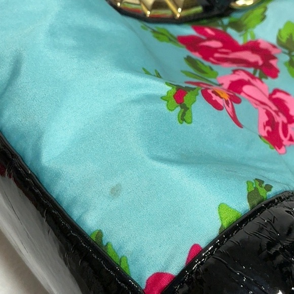 Betsey Johnson Turquoise & Pink Floral Satchel Handbag - Picture 14 of 16